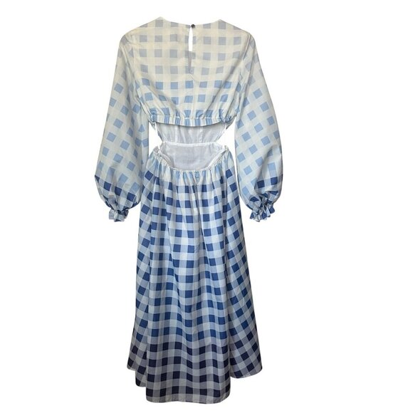 Staud Blanche Ombre Gingham Midi Dress Womens Size S Picnic Cottagecore Pockets - Picture 11 of 12